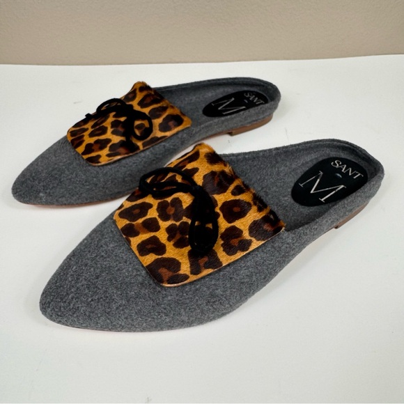 SANT M Cortina Felted Mules Leopard Gray Slip On Pointed Shoes European EUC - Picture 2 of 9